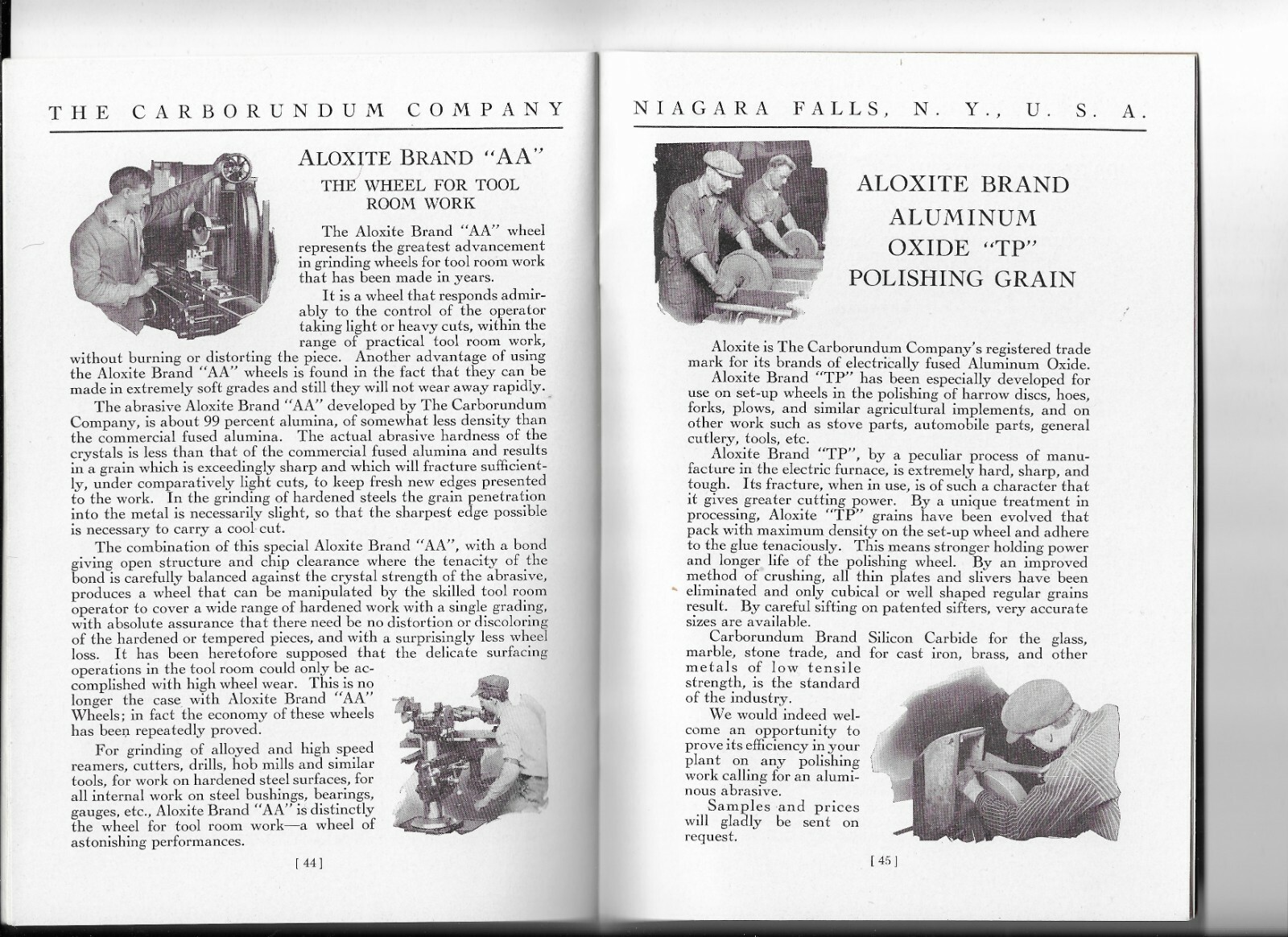 GRADINGS OF CARBORUNDUM AND ALOXITE WHEELS 1935 MANUAL