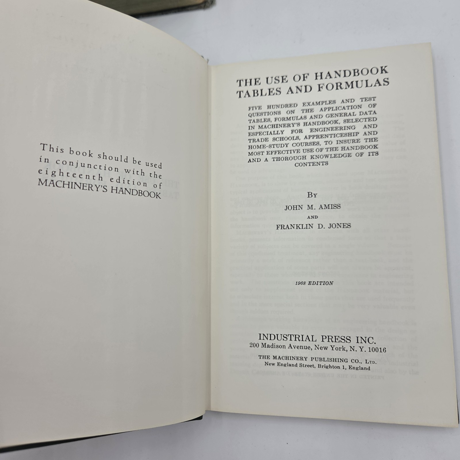 Machinery’s Handbook 15th Edition with The Use of Handbook Tables and Formulas