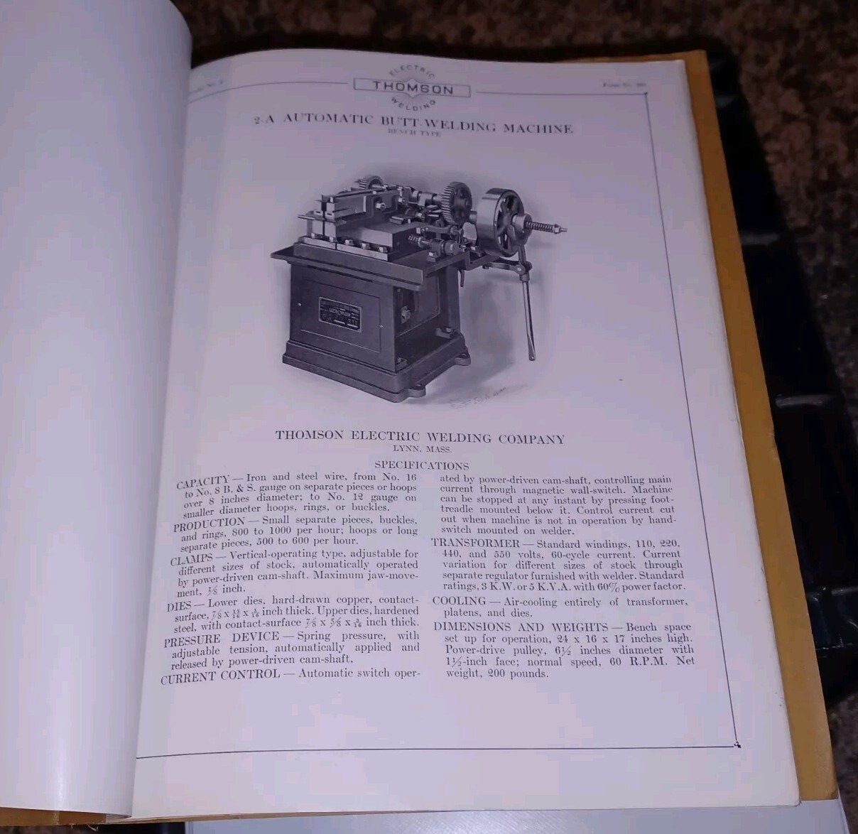 THOMSON PROCESS ELECTRIC WELDING COMPANY early 1900s Sales Catalog Book MACHINES
