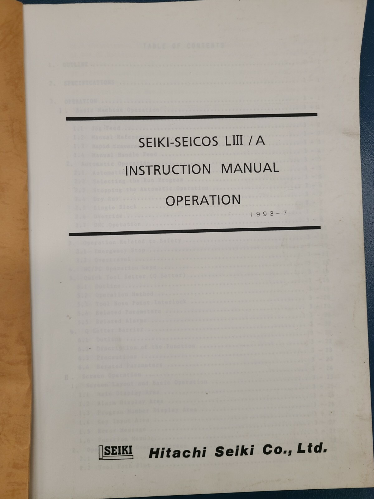 Hitachi Seiki Instruction Manual Operation Seiki-Seicos LIII/A ORIGINAL 1993-7