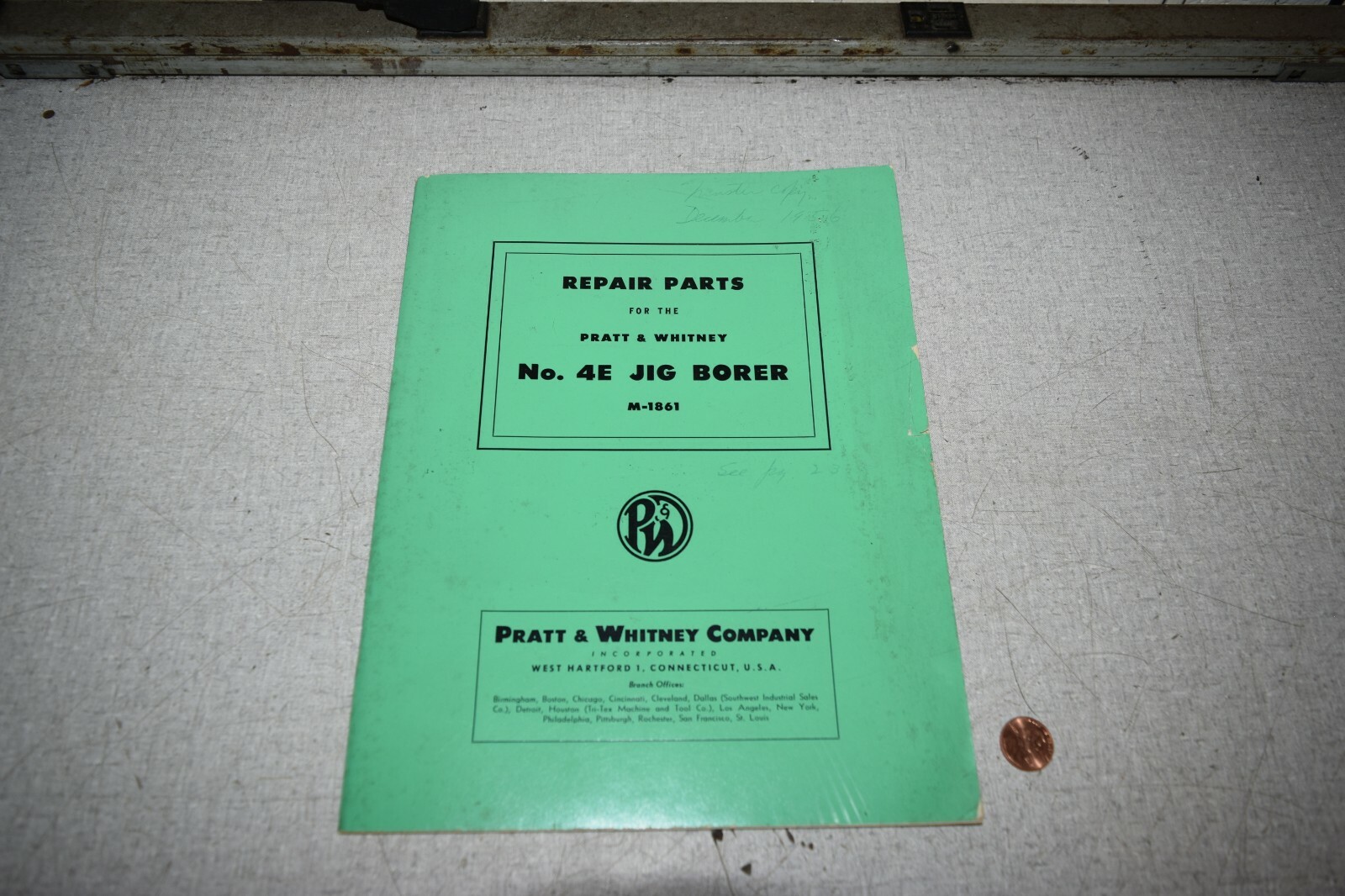 Pratt & Whitney No.4E Jig Borer M1861 Repair Parts Catalog Manual