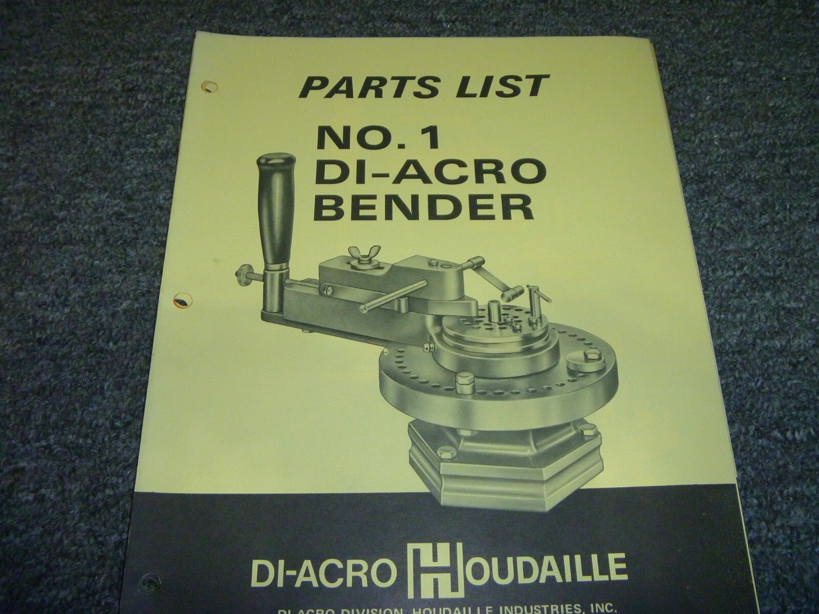 Di-Acro Houdaille No. 1 Di-Acro Bender Parts Catalog Manual
