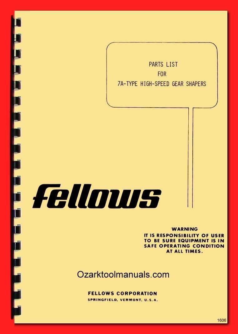 Fellows High Speed Gear Shaper 7, 7A Service Parts Manual 1606