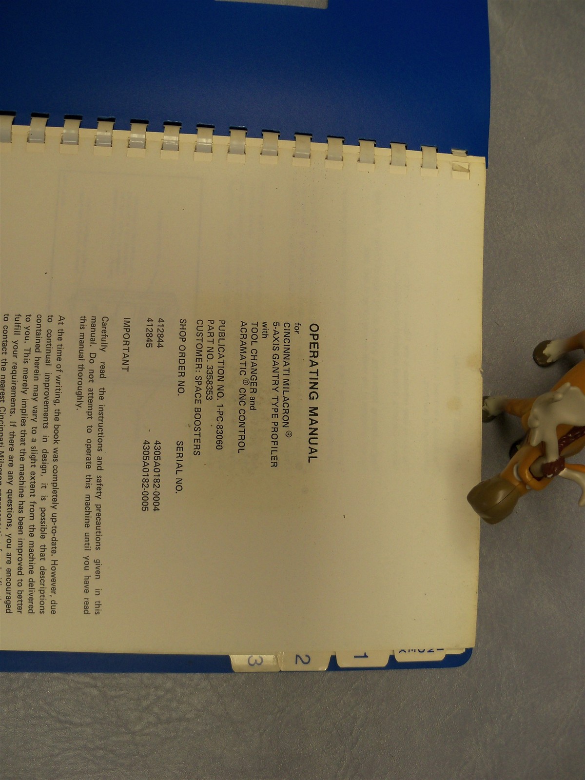 Cincinnati Milacron 5 Axis Gantry Profiler Operating Manual 3358353