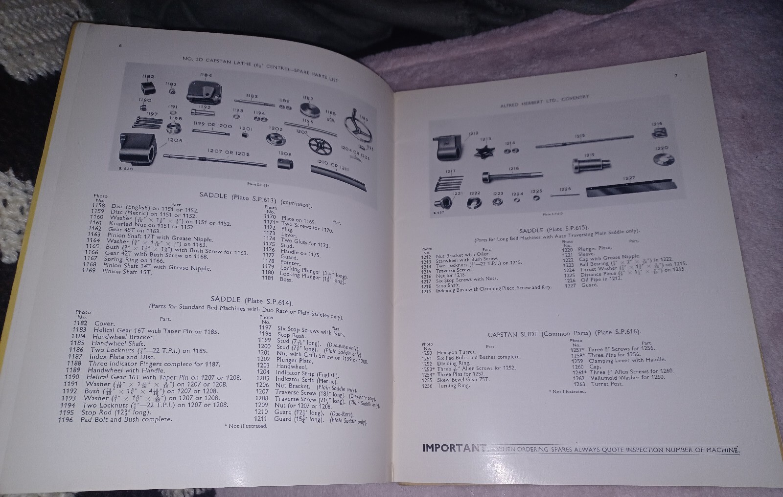 Alfred Herbert Lathe No. 2d Capstan Lathe Spare Parts List Book 1st Ed ORIGINAL