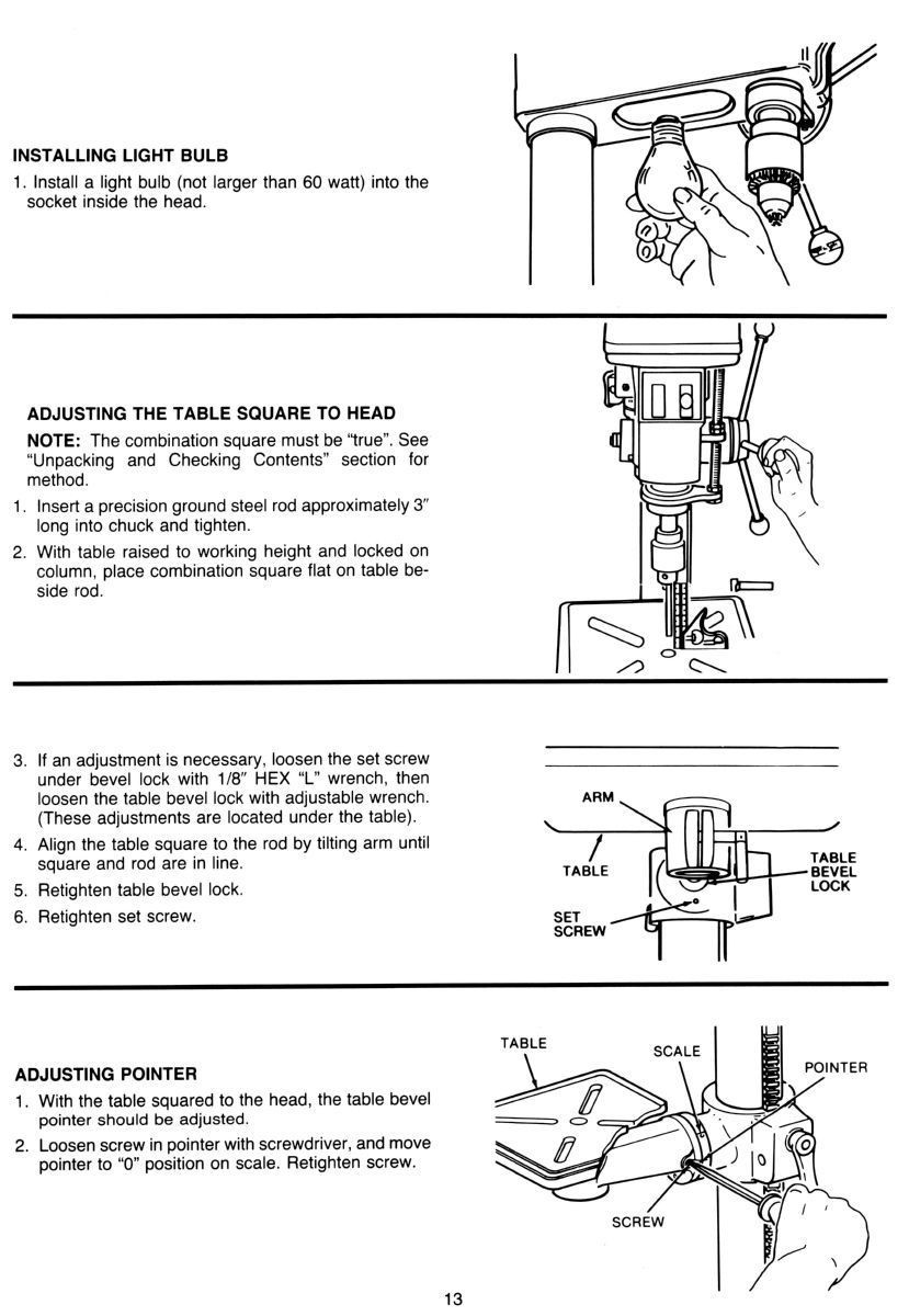 CRAFTSMAN 113.213853 Drill Press 15″ Owner Operator & Service Part Manual 1613