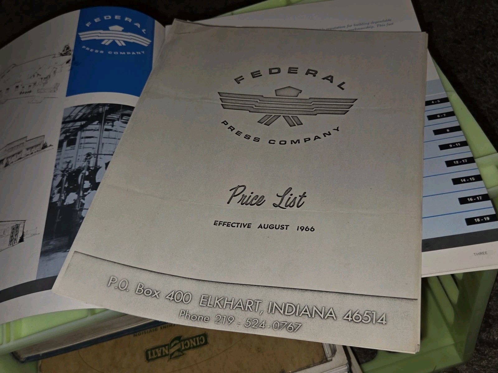 FEDERAL PRESS COMPANY 1960 MODELS Price List SALES CATALOG BOOK Machinist Tool