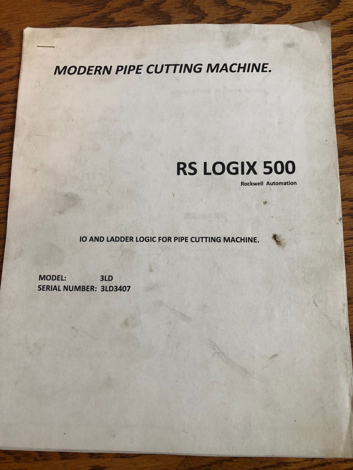 Modern Pipe Cutting Machine RS Logix 500 Service Instruction Manual Parts List