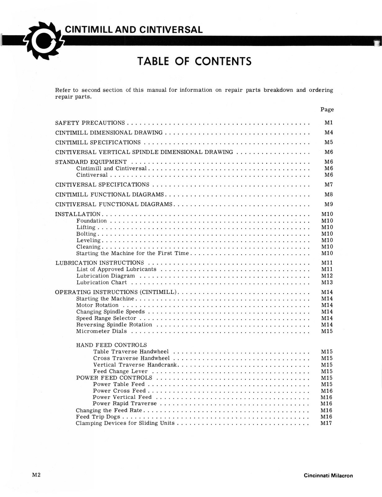 Cincinnati 205-12 Cintimill, Cintiversal DH Mill Instruct & Parts Manual #1773