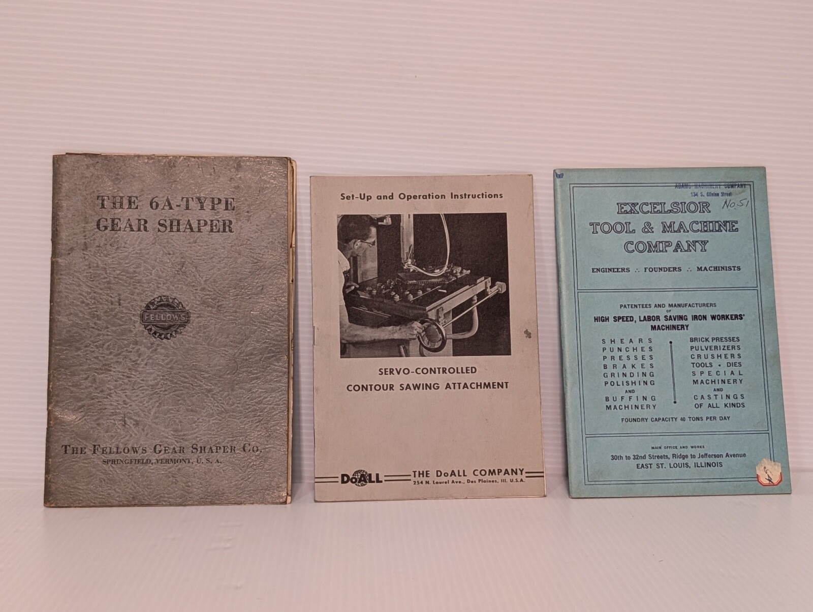 Lot of 3 Vintage Assorted Machine Manuals: DoALL, Fellows, & Excelsior, as shown