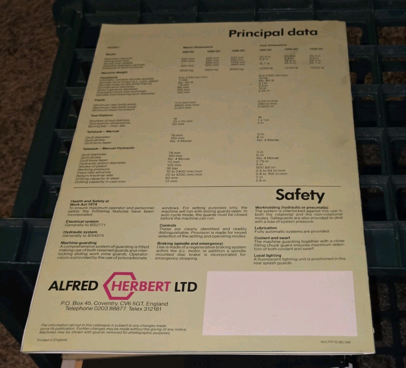 HERBERT HUSKY 500/1000/1500 DC Machinist Tool Sales Promo Catalog Book Booklet