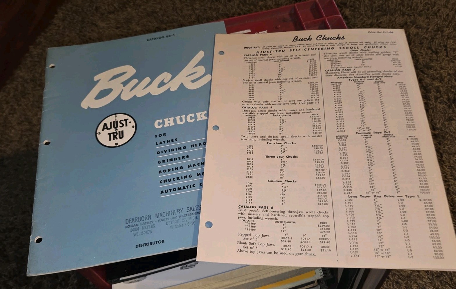 BUCK LATHE CHUCKS SALES PROMO CATALOG Book Vtg MACHINIST TOOLS W 1964 Pruce List