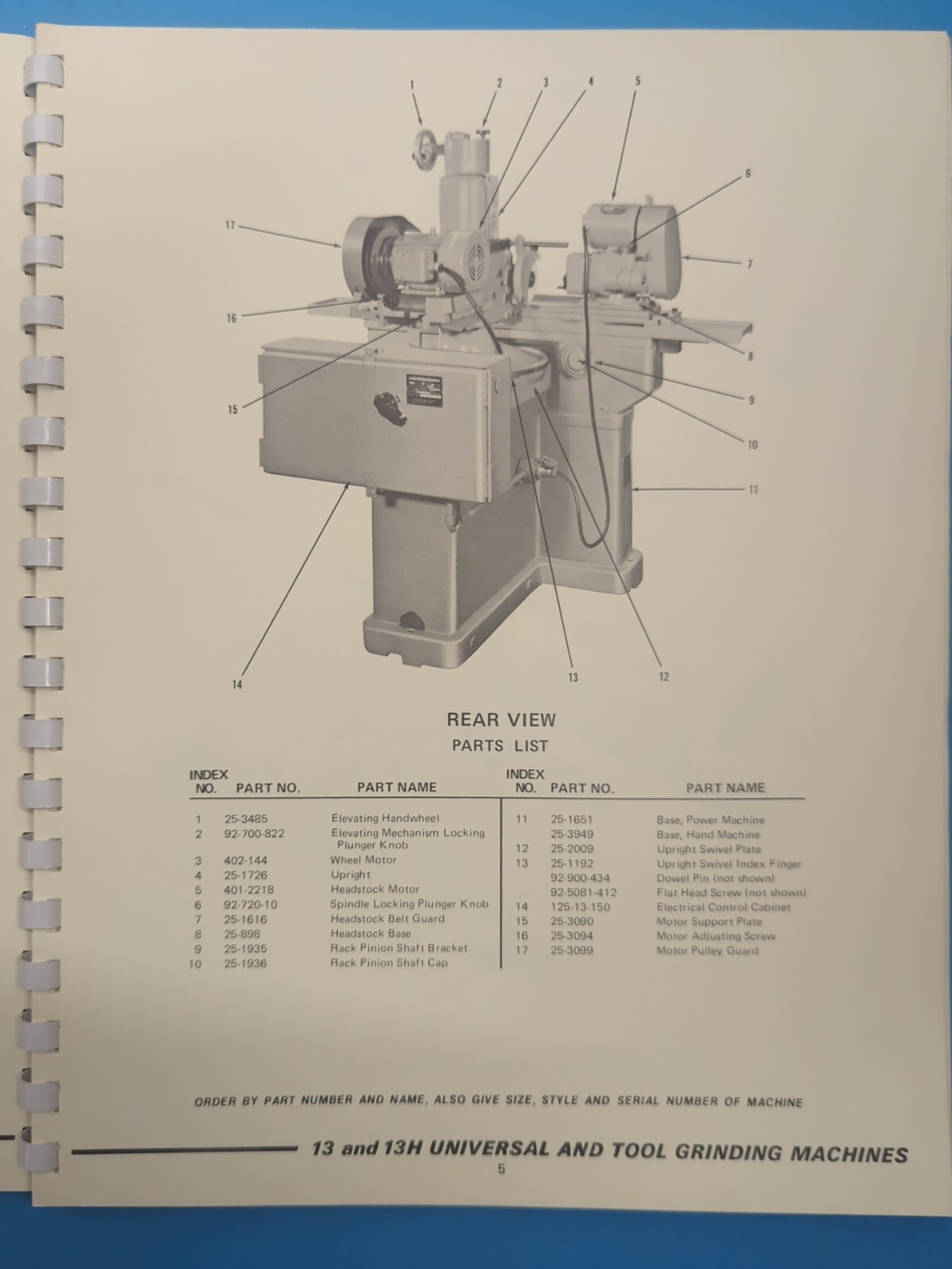 Brown & Sharpe 13/13U Universal And Tool Grinder Repair Parts Manual