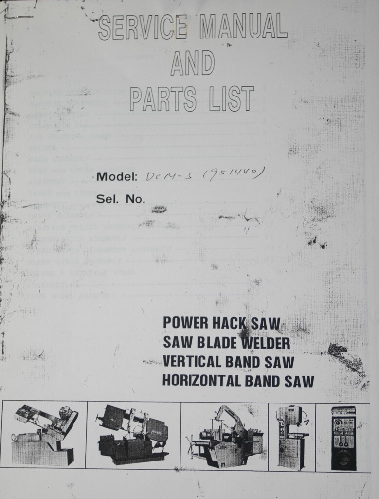 Leten DCM 4, 5, 6, 9 & 10, Vertical Band Saw, Service, Parts & Electrical Manual