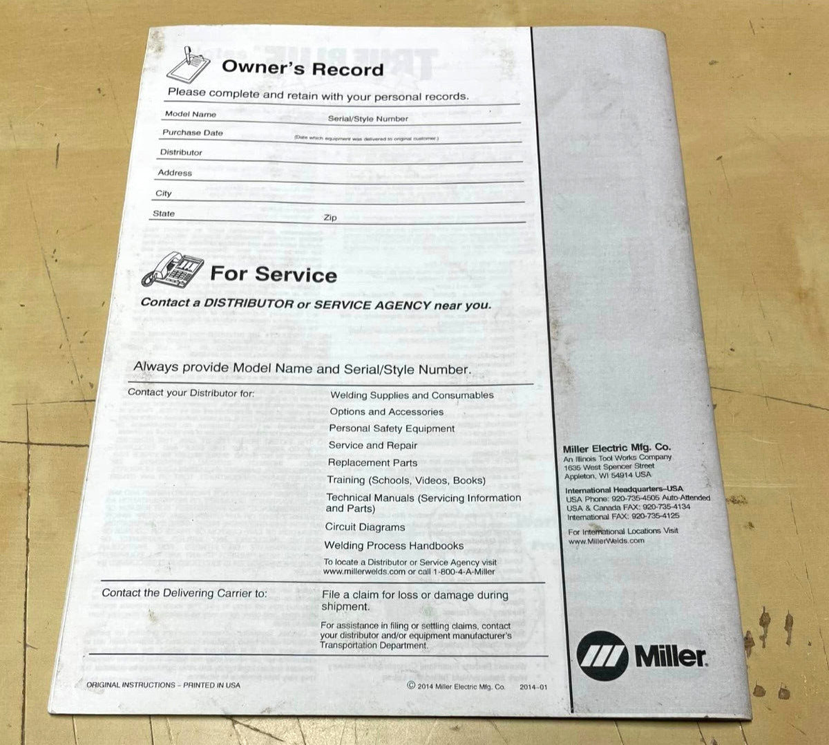Miller Electric Millermatic 141 Welding Owner’s Manual OM-264 423A