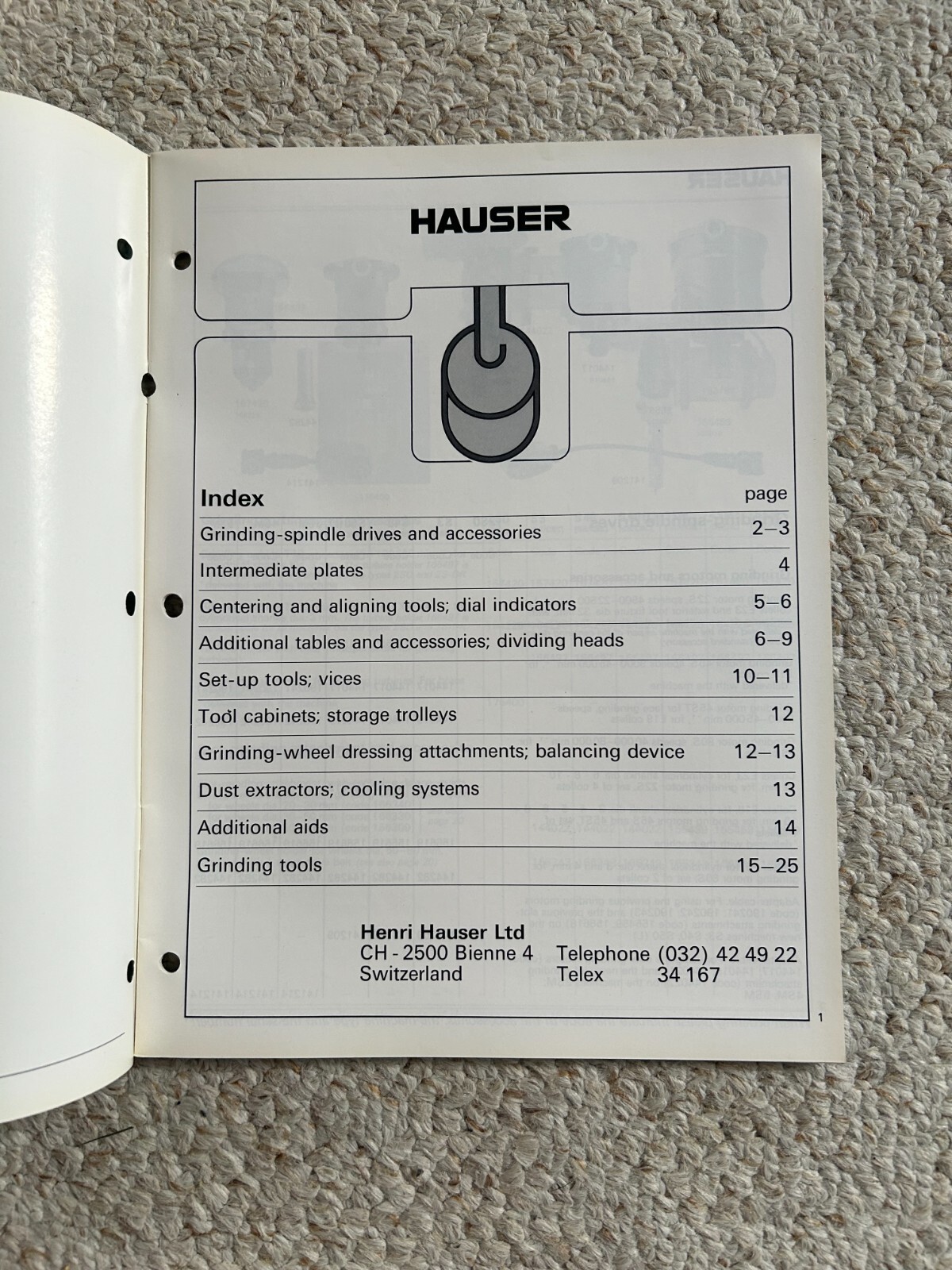 Hauser Tools & Accessories for Jig Grinding Machines, Sales Catalog, Swiss Made