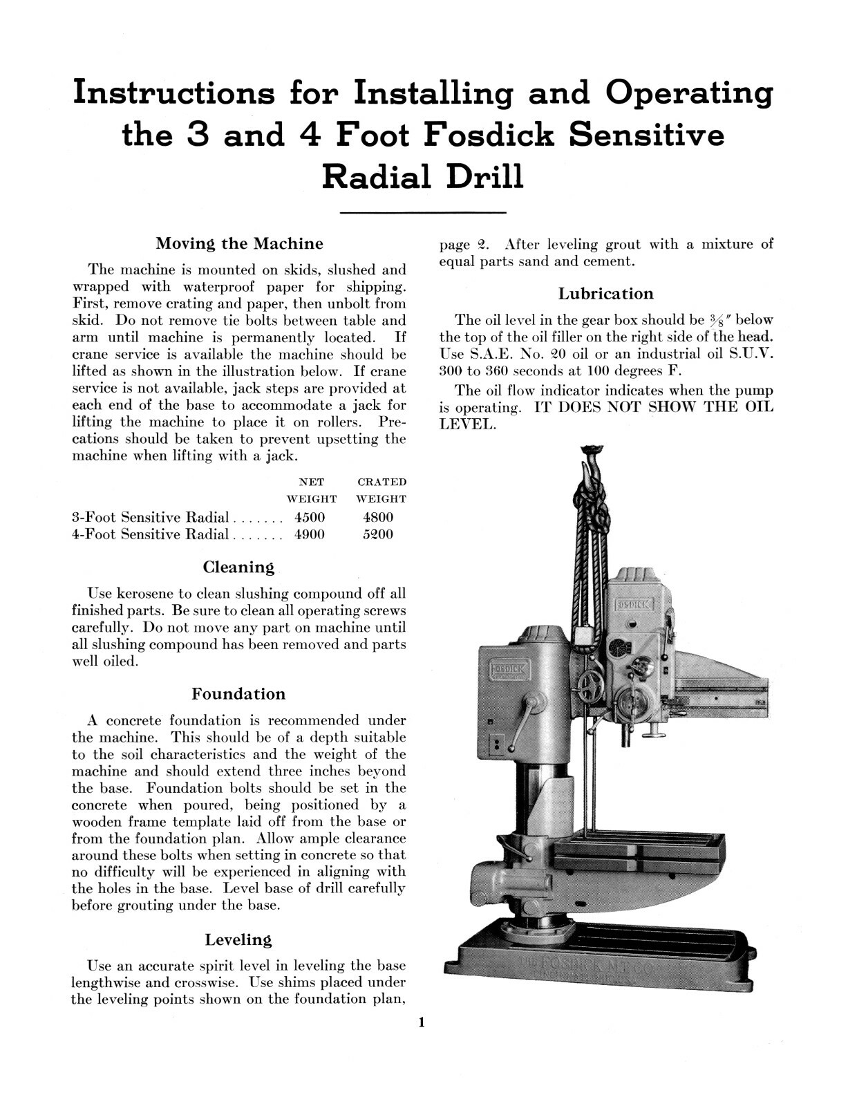 Fosdick 3′ & 4′ Sensitive Radial Drill Operator & Parts Manual #1620