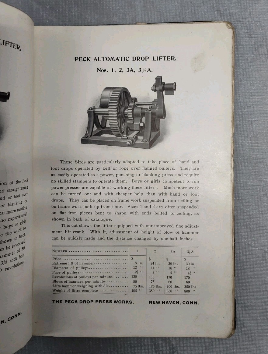Miner & Peck Mfg Co Drop Lifter Presses Antique Catalog Brochures Advertising CT