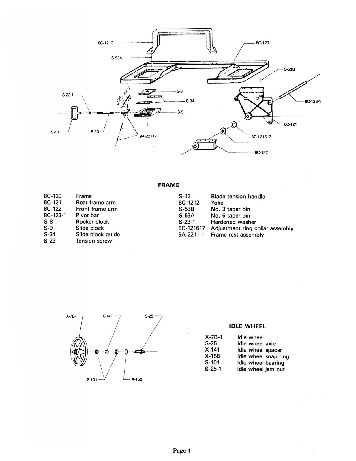 Kalamazoo 8C Bandsaw Service Manual & Parts List Manual #1711