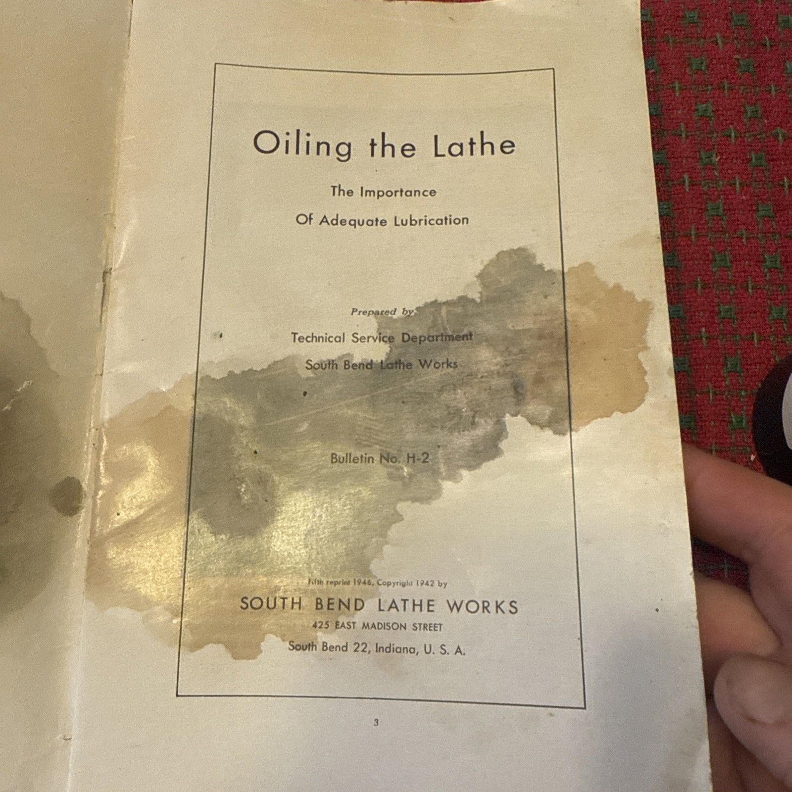 Lathe Manual 1946 South Bend No. H-2 – Oiling the Lathe USA 🇺🇸 Original