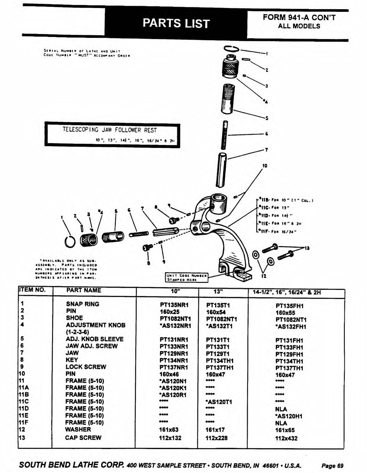 Lathe Maintenance Parts Manual South bend 10, 13, 14 1-2, 16, 16-24 inch CE3458