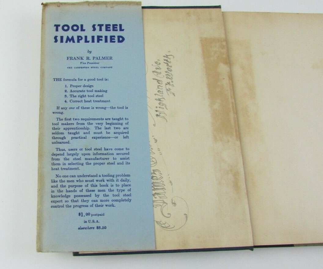 Tool Steel Simplified by Frank Palmer Tool Making Hardback Book 1937