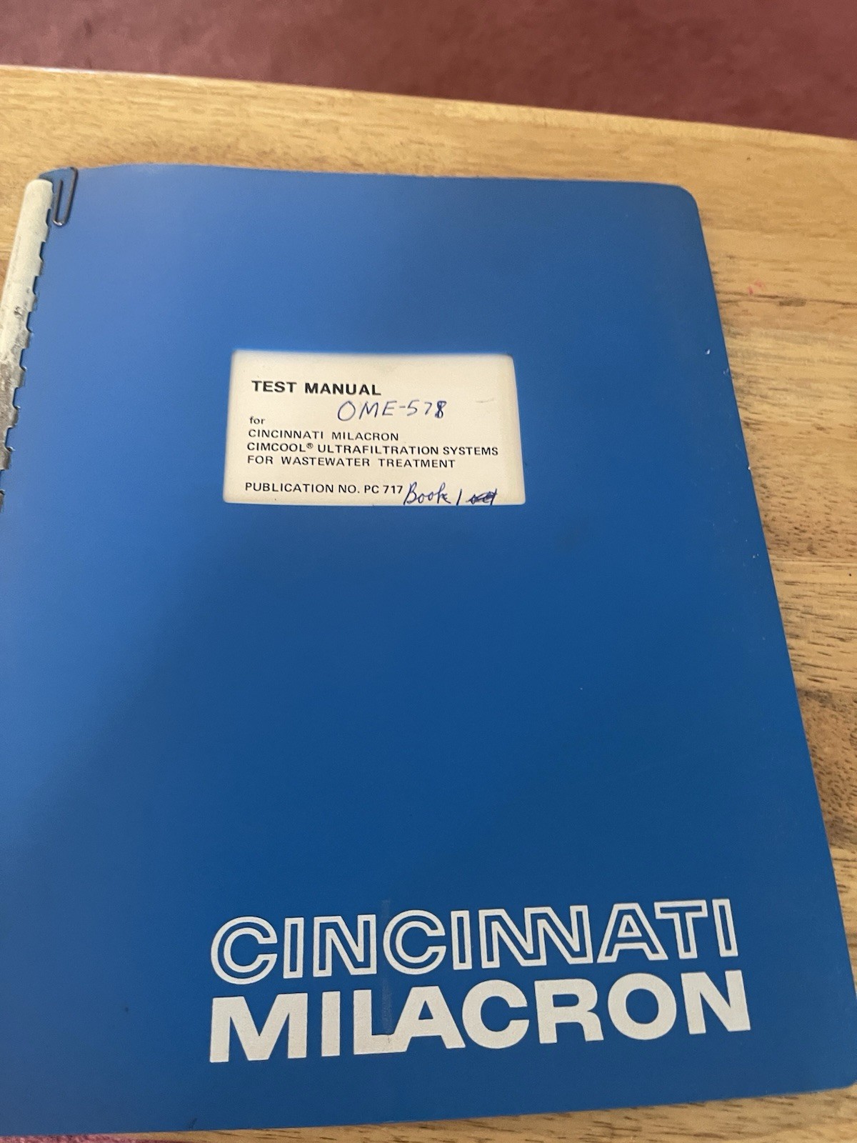 Operator’s Manual for Cincinnati Milacron Cimcool Ultrafiltration Systems
