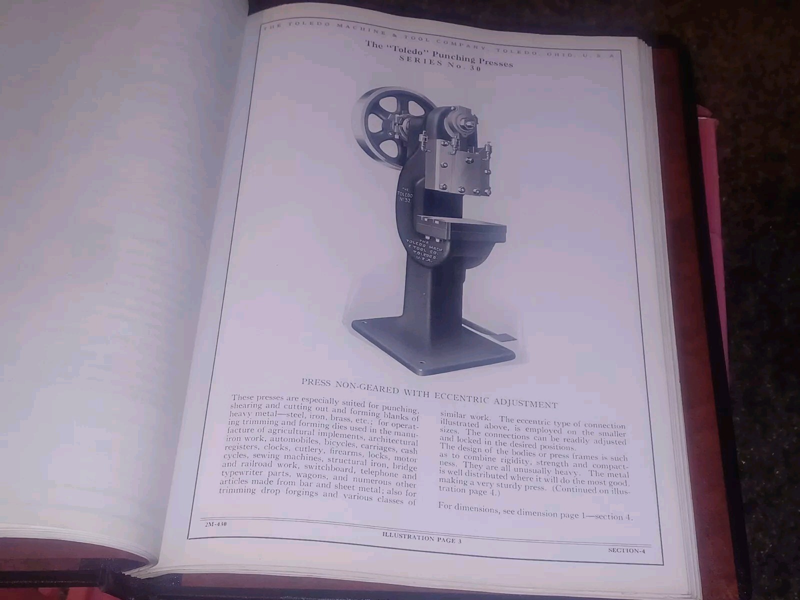 OLD Toledo Ohio Machine & Tool Catalog Book Presses Machinery Dies SHEET METAL