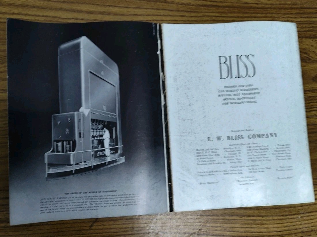 E.W. Bliss Co. Antique Metalworking Machines Catalog Presses Vintage Industrial