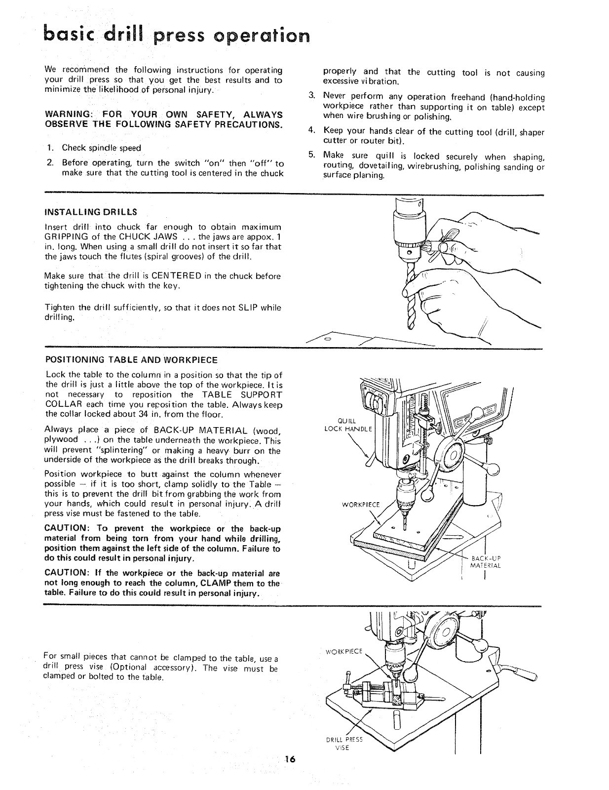 Sears Craftsman Drill Press 113.21371& 113.213710 Operation & Parts Manual #1120