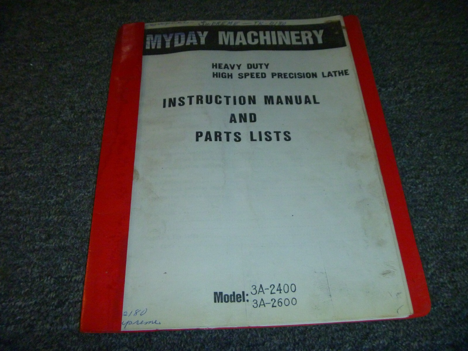 Myday 3A-2400 3A-2600 Lathe Parts Catalog & Owner Operator Instruction Manual xz