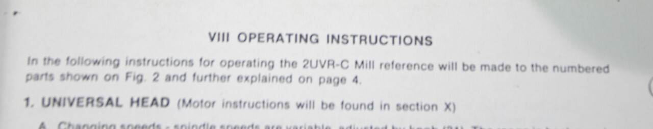 Tree 2UVR-C Mill Operations and Instructions Manual 1977