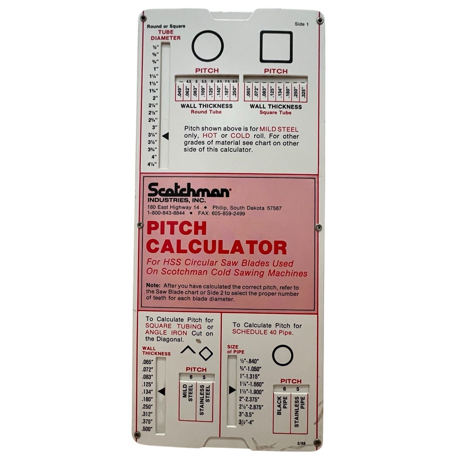Vintage 1988 Scotchman Industries Pitch Calculator HSS Saw Blades