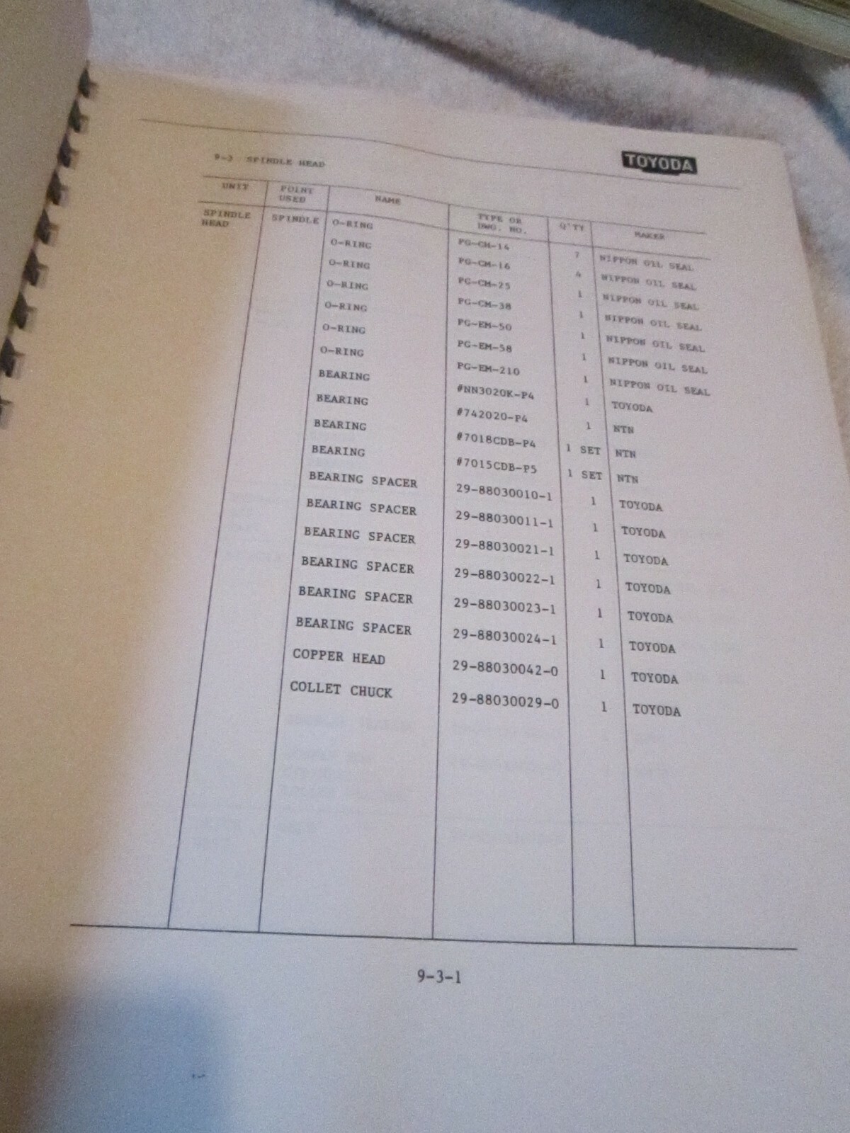TOYODA FH55 Horizontal Spindle Machining Center Parts Catalog Manual BOOK