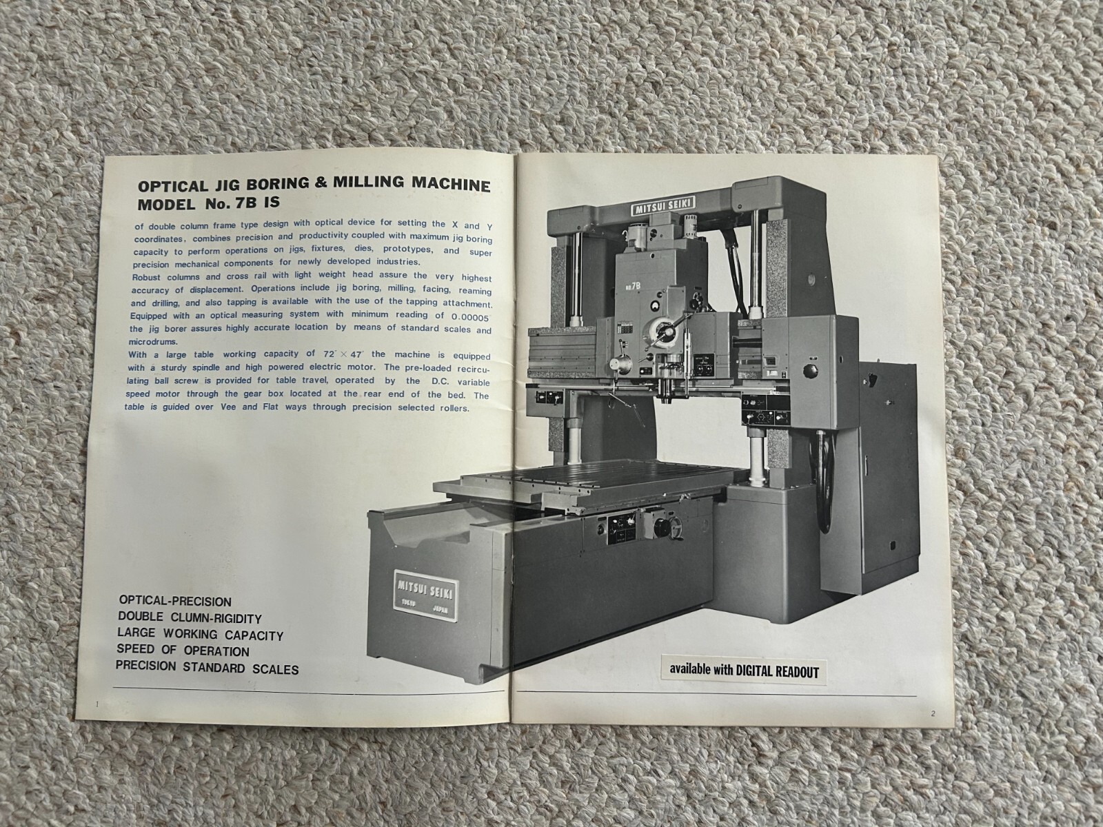 MITSUI SEIKI 7B OPTICAL JIG BORING MACHINE SALES CATALOG