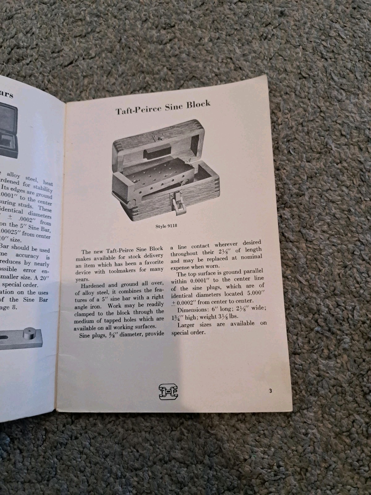 Taft-Peirce Sine Bar Tables Sine Checking Equipment Catalog