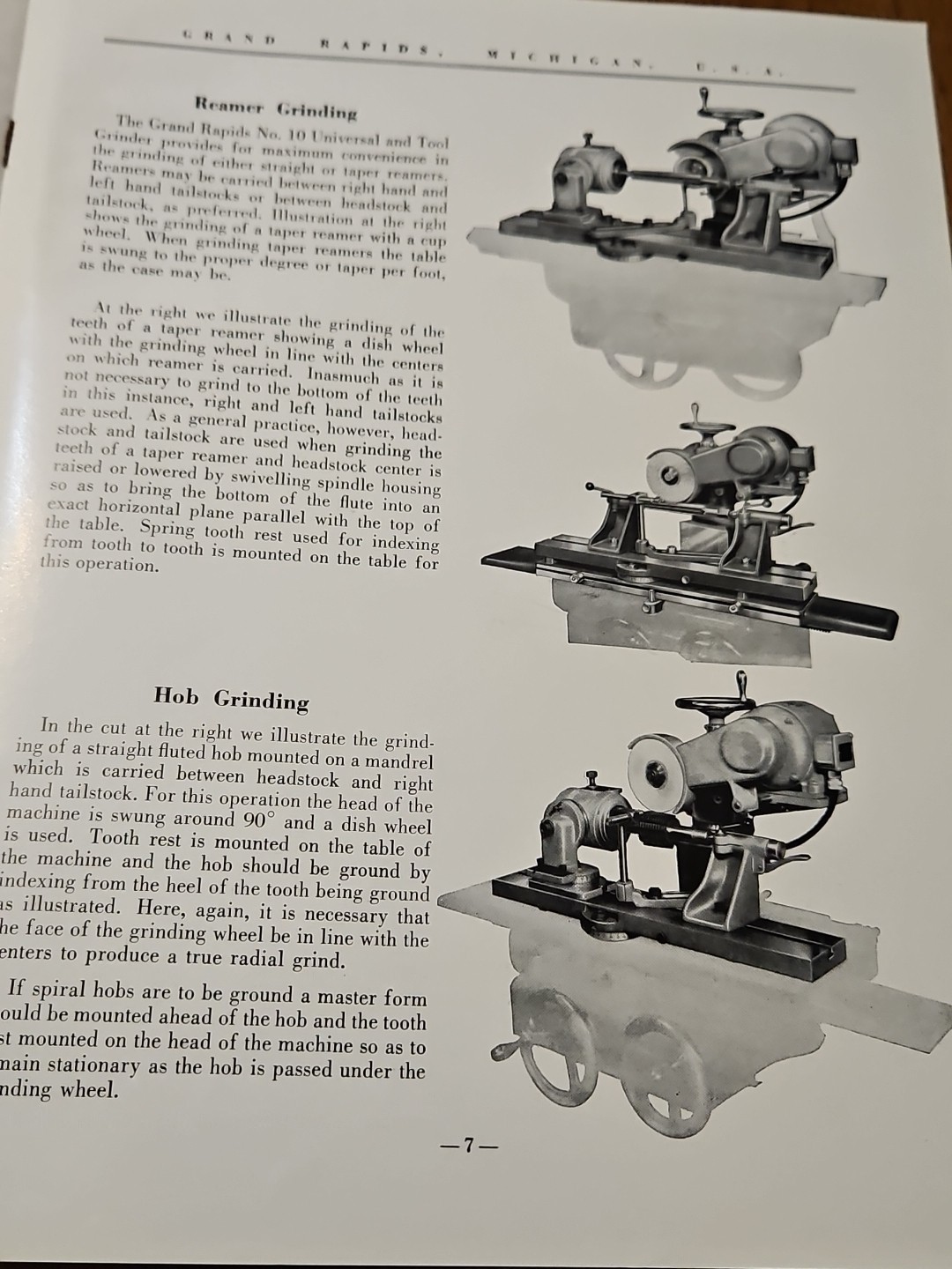 GRAND RAPIDS UNIVERSAL CUTTER TOOL GRINDEE #10 MACHINE CATALOG