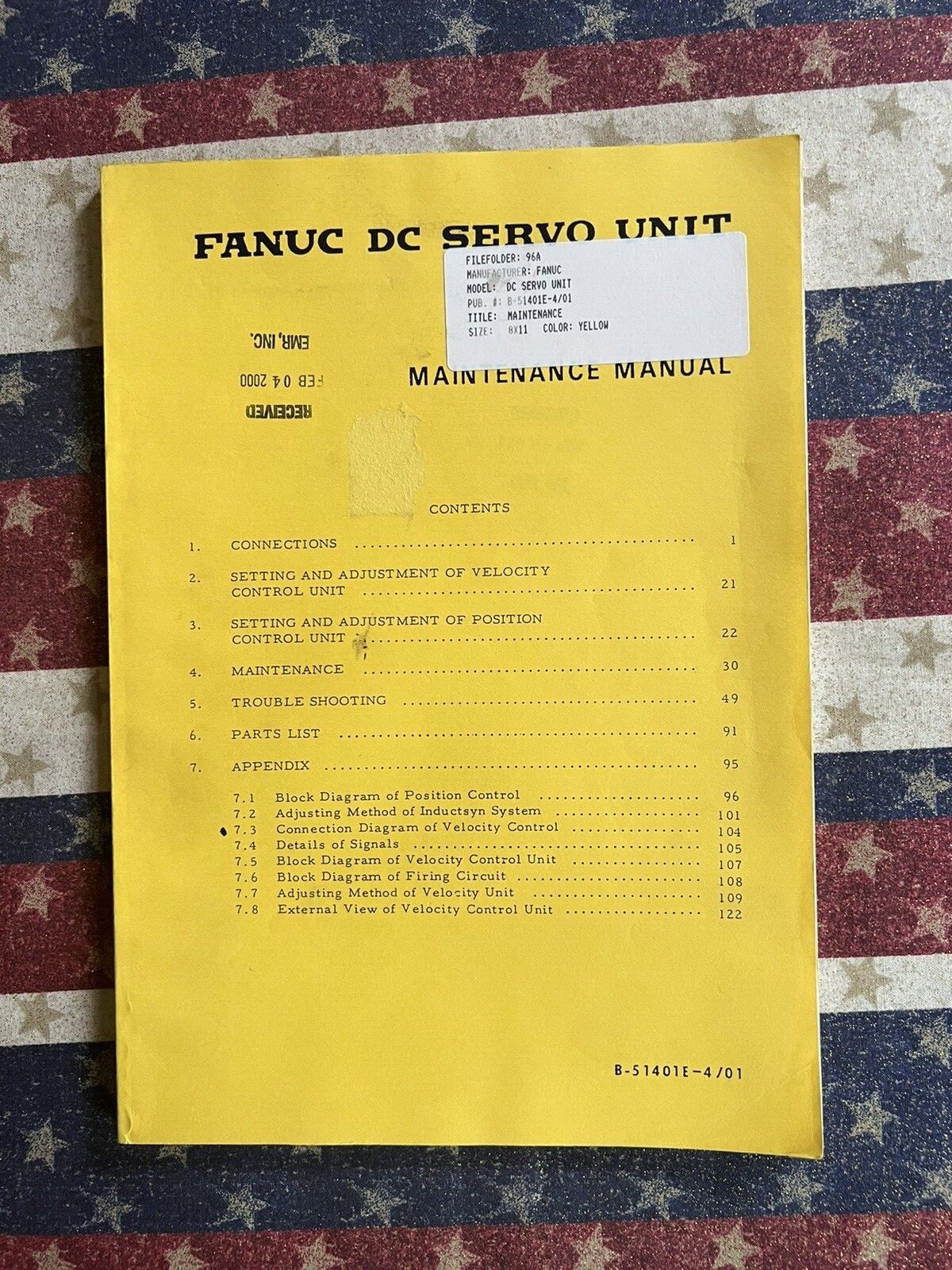 Fanuc DC Servo Unit Maintenance Manual B-51401E-4/01 B-51401E