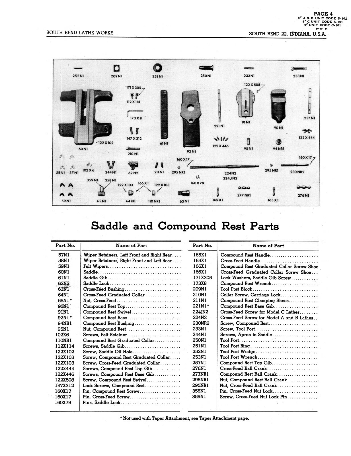 South Bend 9″ Model B Lathe 12 Speed Replacement Parts Manual #1175
