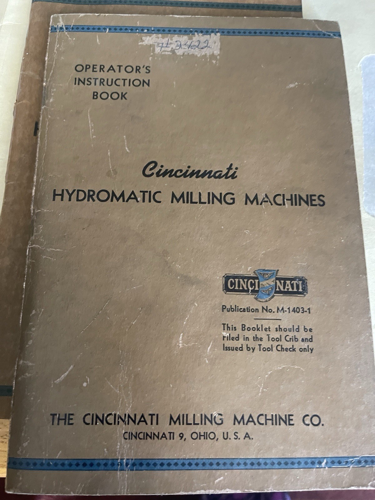 Cincinnati Hydromatic Milling Machines Operator’s Instruction Book