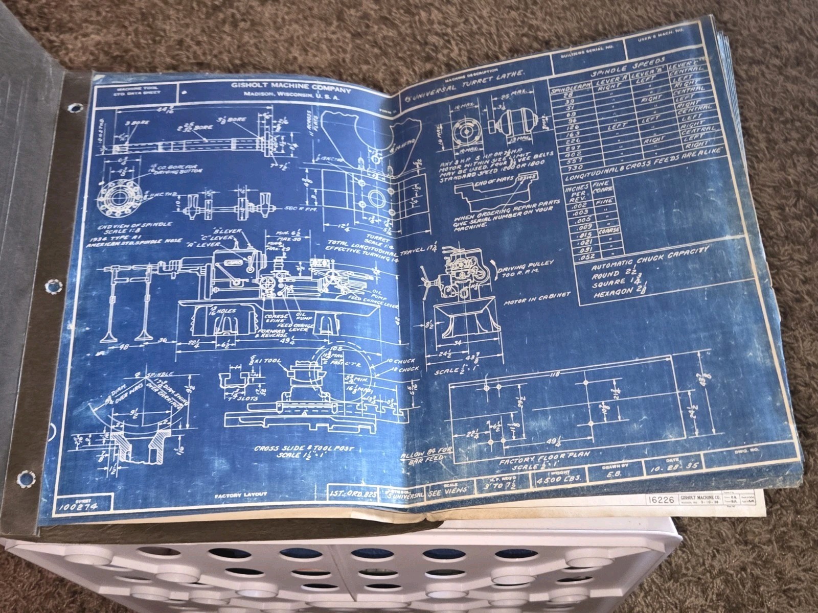 Gisholt Machine Company Blue Prints Book UNIVERSAL TURRET LATHE #5 Original VTG