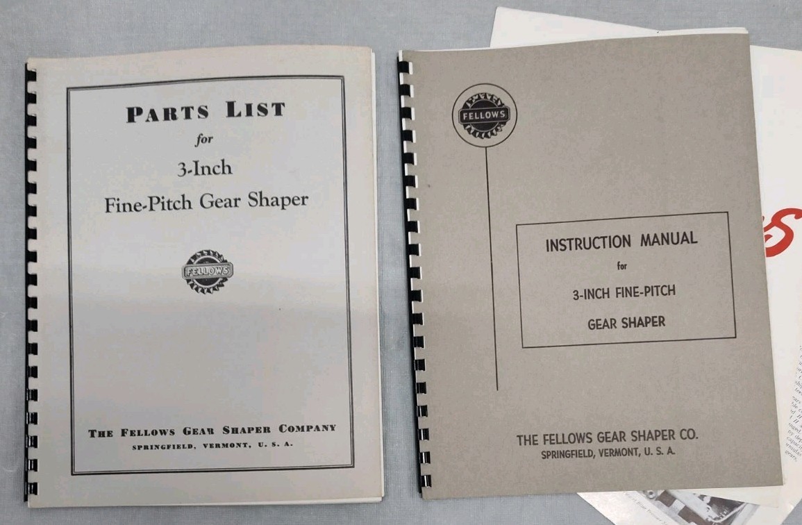 Fellows 3 Inch Fine Pitch Gear Shaper Manual & Parts List Brochure Machining Vtg