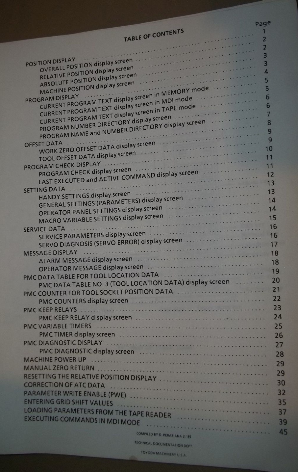 Toyoda Data Display Screens Start Up Procedures GE Fanuc 11 or 15 14″CRT Manual