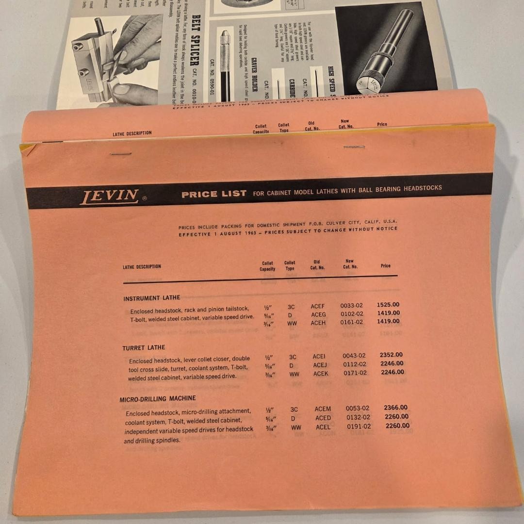 Vintage 1963 Levin Catalog, Lathes, Micro-Drilling & Radius Turning Machines
