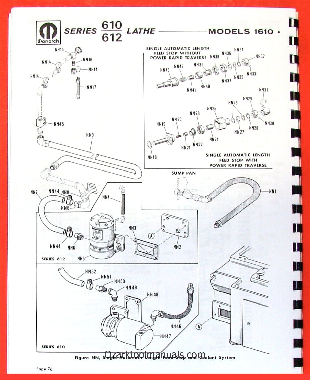 MONARCH 610 612 Series Metal Lathe Service Parts Manual 0472
