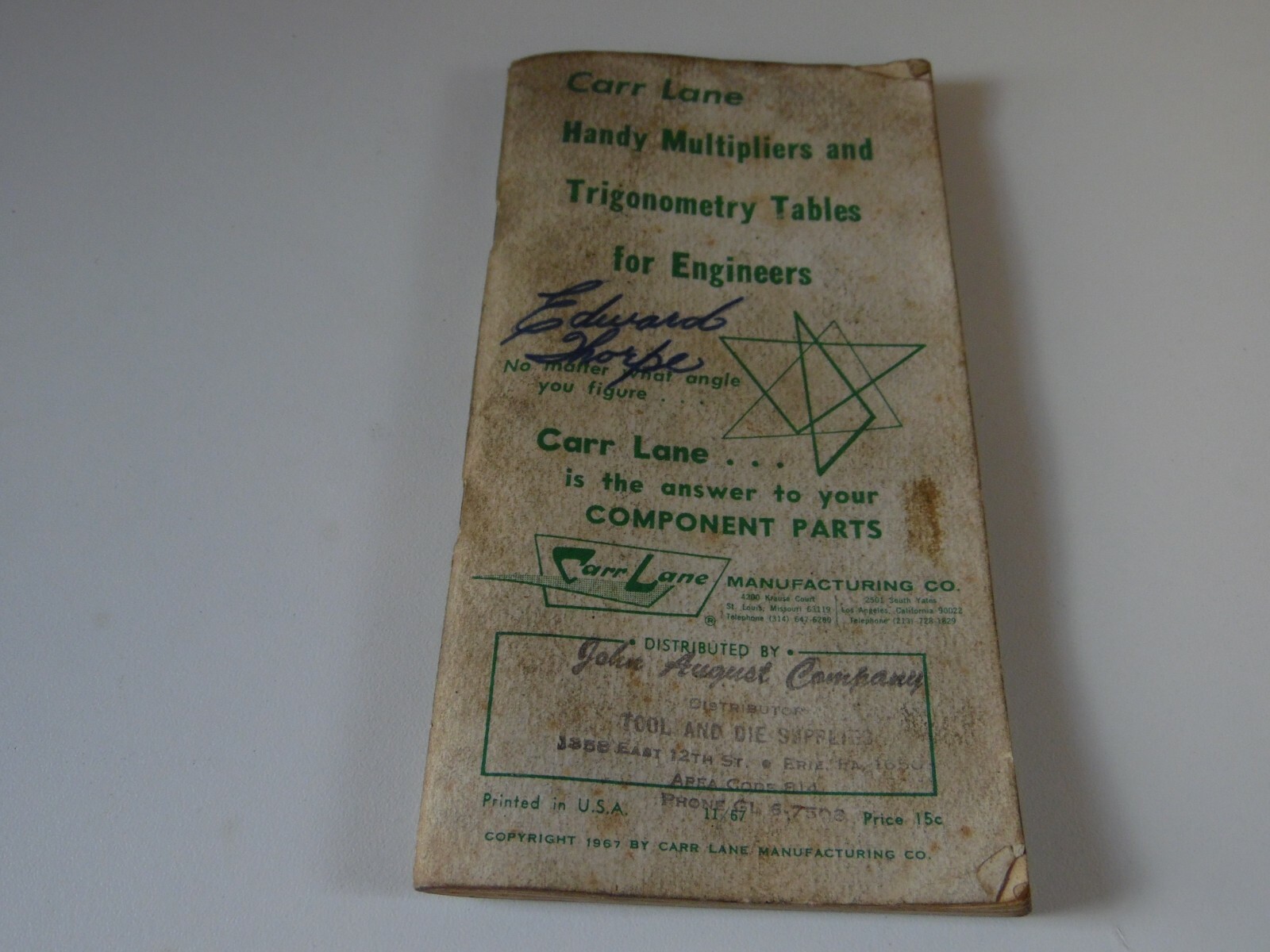 Carr Lane Handy Multipliers and Trigonometry Tables for Engineers #1