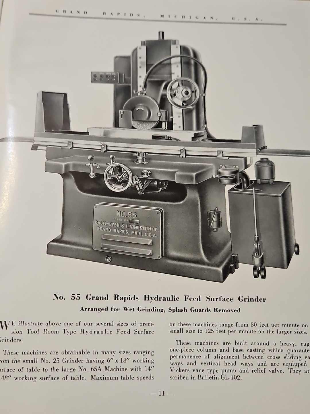 GRAND RAPIDS UNIVERSAL CUTTER TOOL GRINDEE #10 MACHINE CATALOG