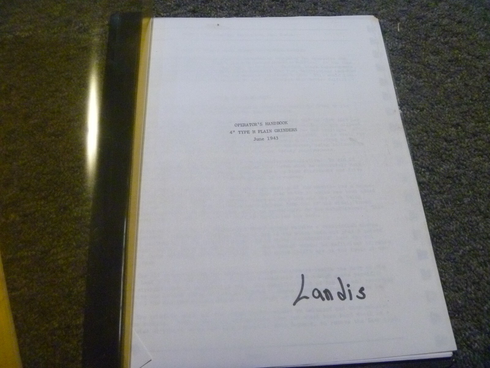 Landis 4″ Type H Plain Grinder Owner Operator Instruction Manual 1943 xz
