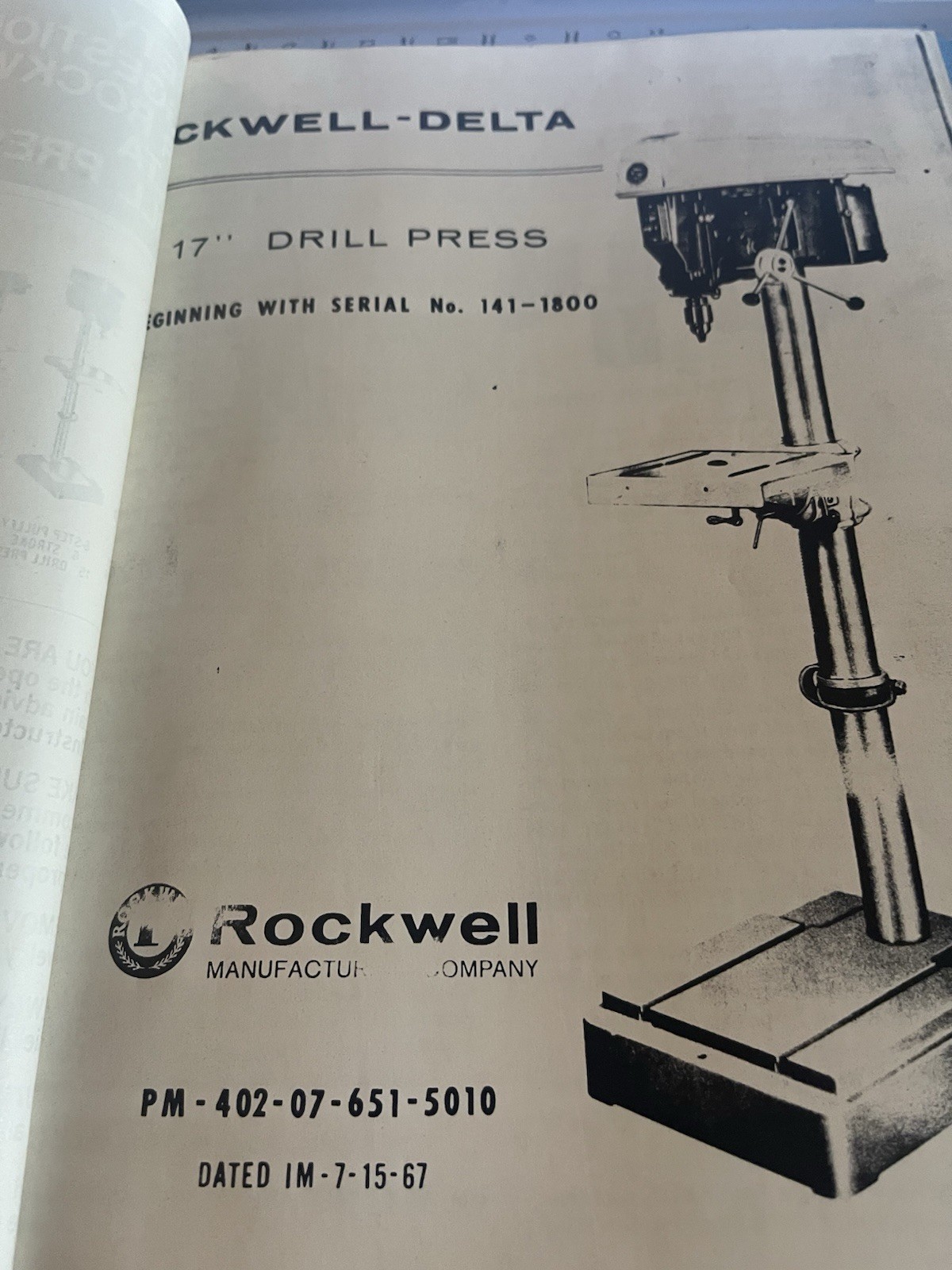 Rockwell Delta 17″ Drill Press Assembly & Owner Operator Manual,67 ed.