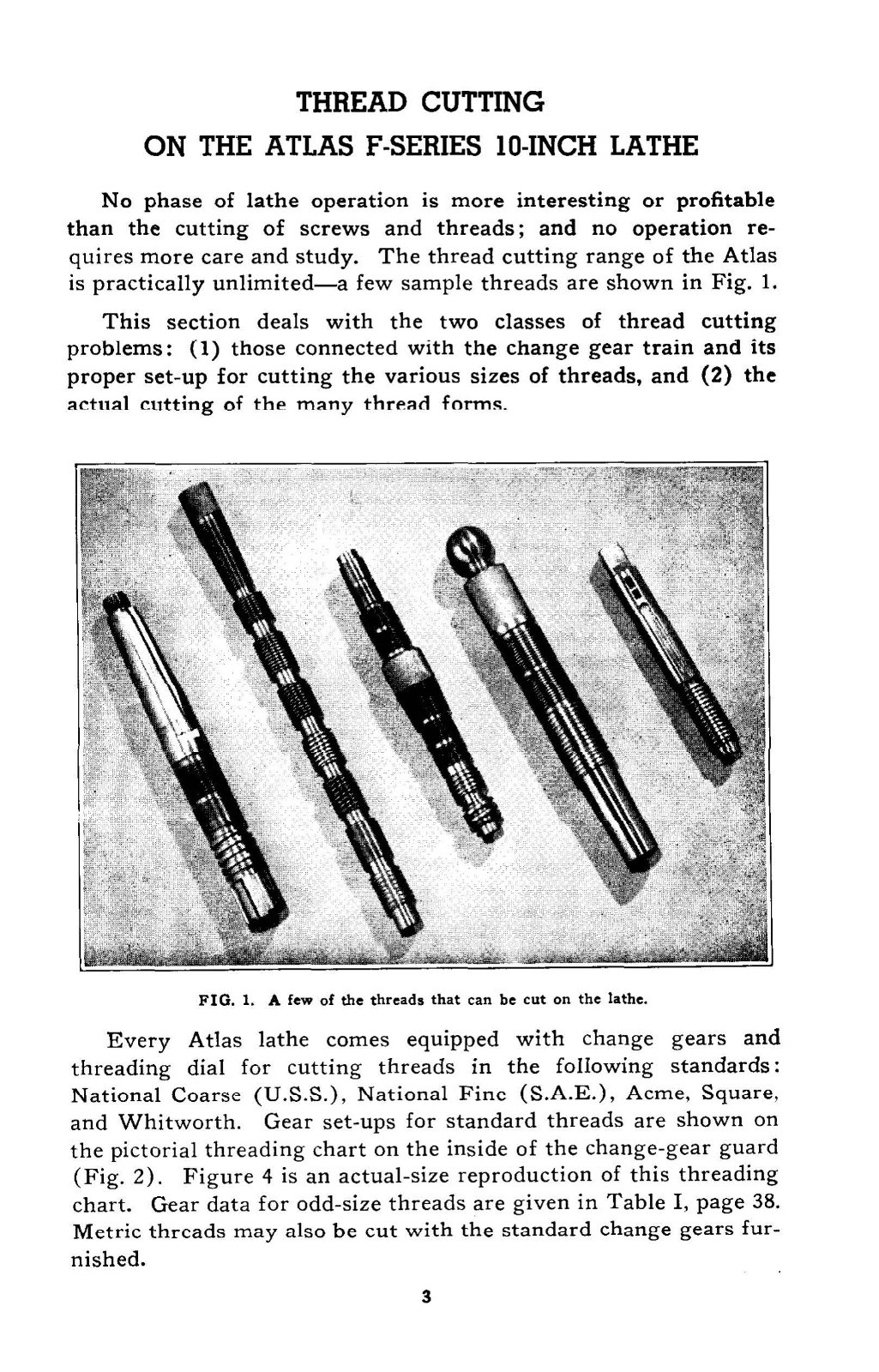 10″ F-Series LATHES THREADING SUPPLEMENT Operation Manual Fits ATLAS-CRAFSMAN 10